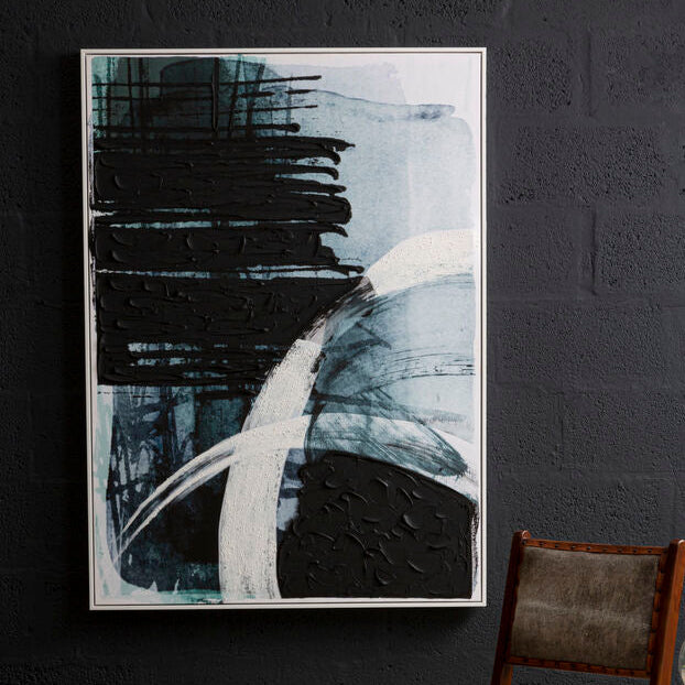 Orsina Astratto blue and black brushstroke wall art on a white background