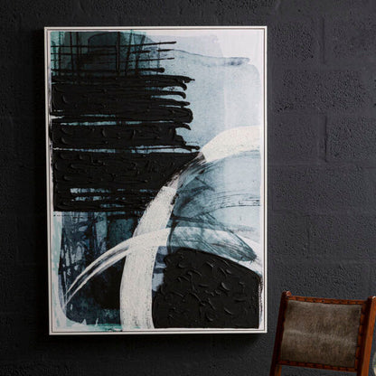 Orsina Astratto blue and black brushstroke wall art on a white background