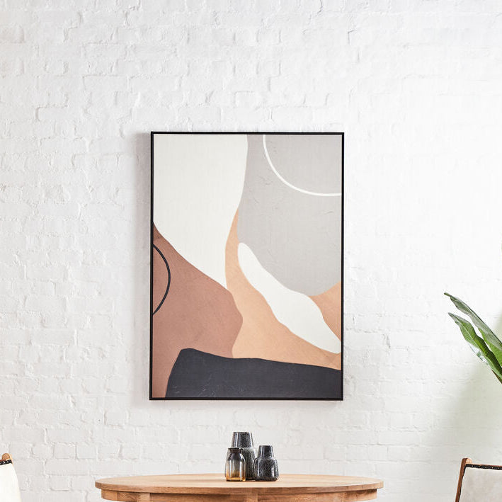 Neutral abstract canvas wall art by Orsina, featuring soft beige and gray shapes | Astratto