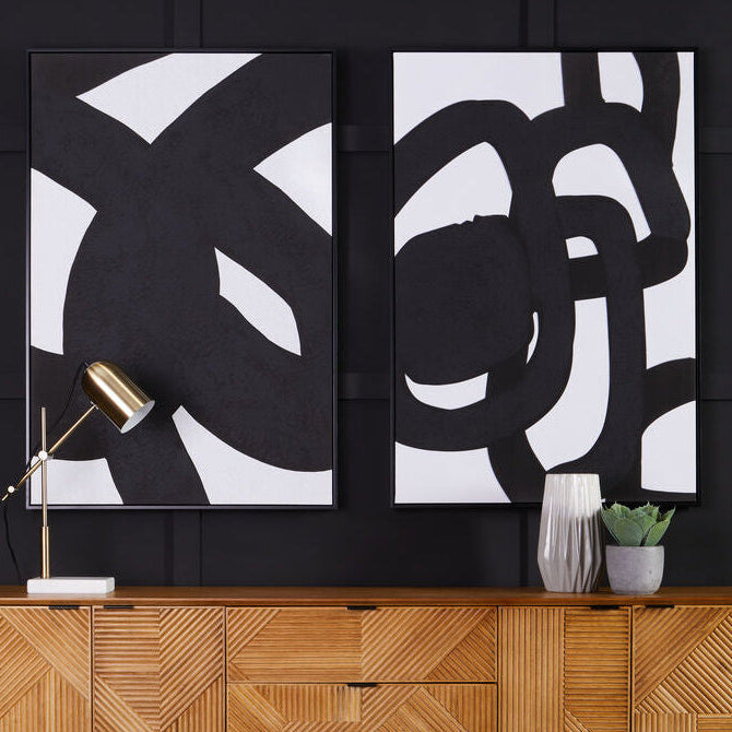 Orsina Astratto set of two abstract wall art prints displayed together in complementary neutral tones