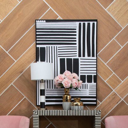 Retro Grace Stripes abstract wall art by Orsina in blue, beige, and black tones