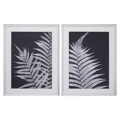Set of two Orsina leaf print wall art pieces in matching botanical designs for home decor
