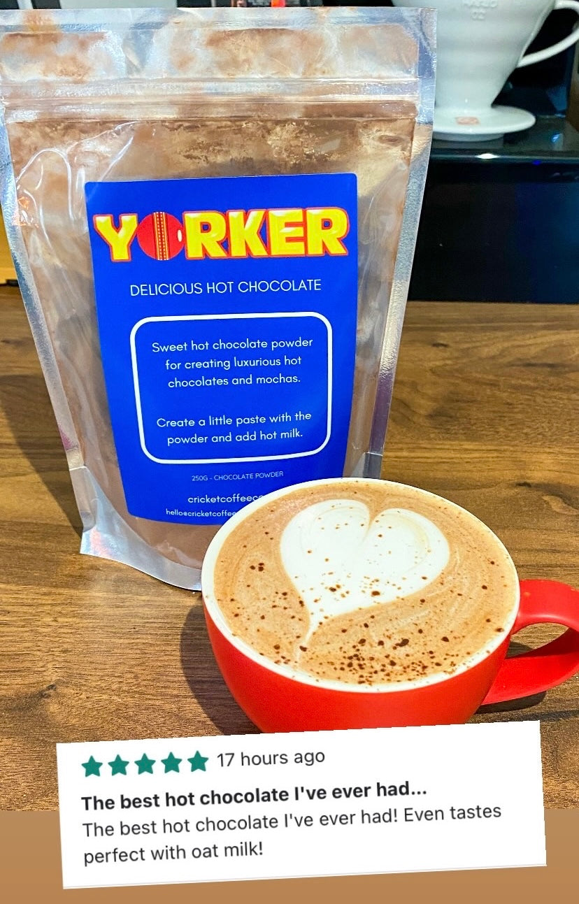 Clubhouse Roastery Yorker Hot Chocolate tea in a cup, with rich chocolate color and steaming hot beverage visible.