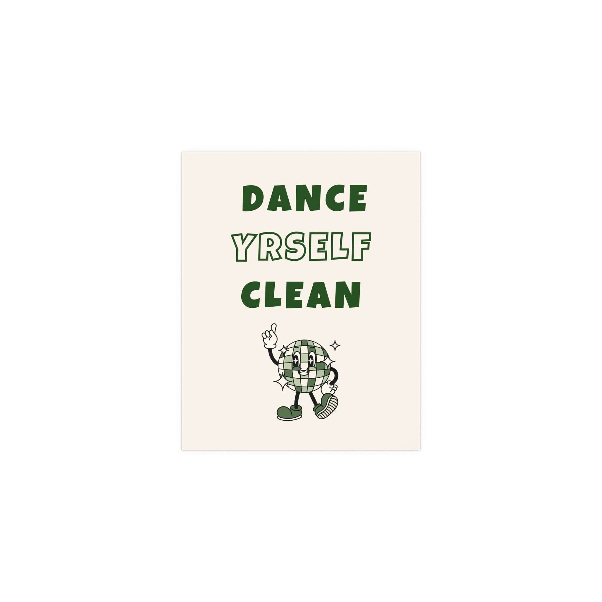 LCD Soundsystem Dance Yrself Clean poster in off-white and green, featuring vibrant graphic artwork by Glow On Prints.