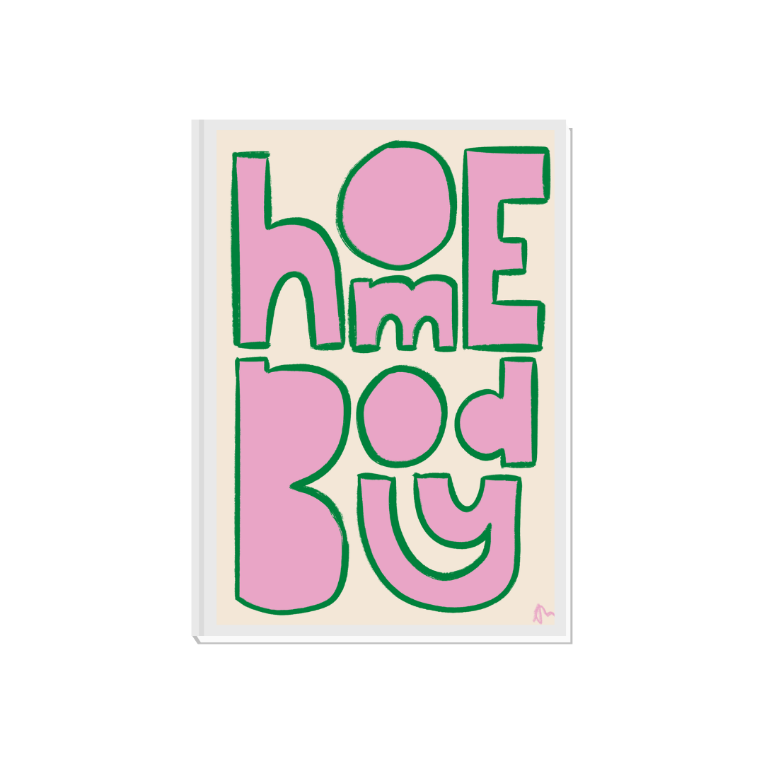 Bright pink and green living room wall art by Peak Prints featuring a bold, colorful print for home decor.