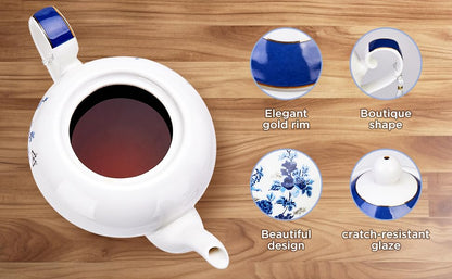 London Boutique teapot with Infuser - Tea Pot infusers for Loose Tea -700ml Capacity Perfect 2 Cup teapot -Easy Grab Handle Teapots (Rose Butterfly Navy)