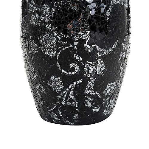 Large black rose mosaic glass vase by London Boutique Lifestyle, 18-inch tall decorative flower vase with glitter accents.
