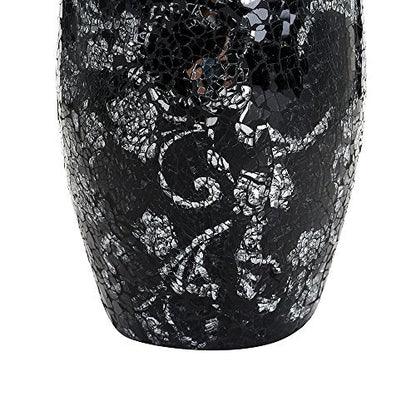 Large black rose mosaic glass vase by London Boutique Lifestyle, 18-inch tall decorative flower vase with glitter accents.