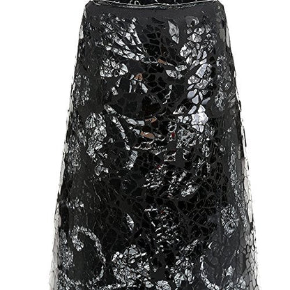 Large black mosaic glass vase by London Boutique, 18-inch tall decorative vase for flowers with glitter and sparkled glass design.