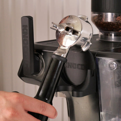 KNOCDIC® magnetic universal portafilter holder for 51/54/58mm espresso portafilters, shown with portafilter in place.