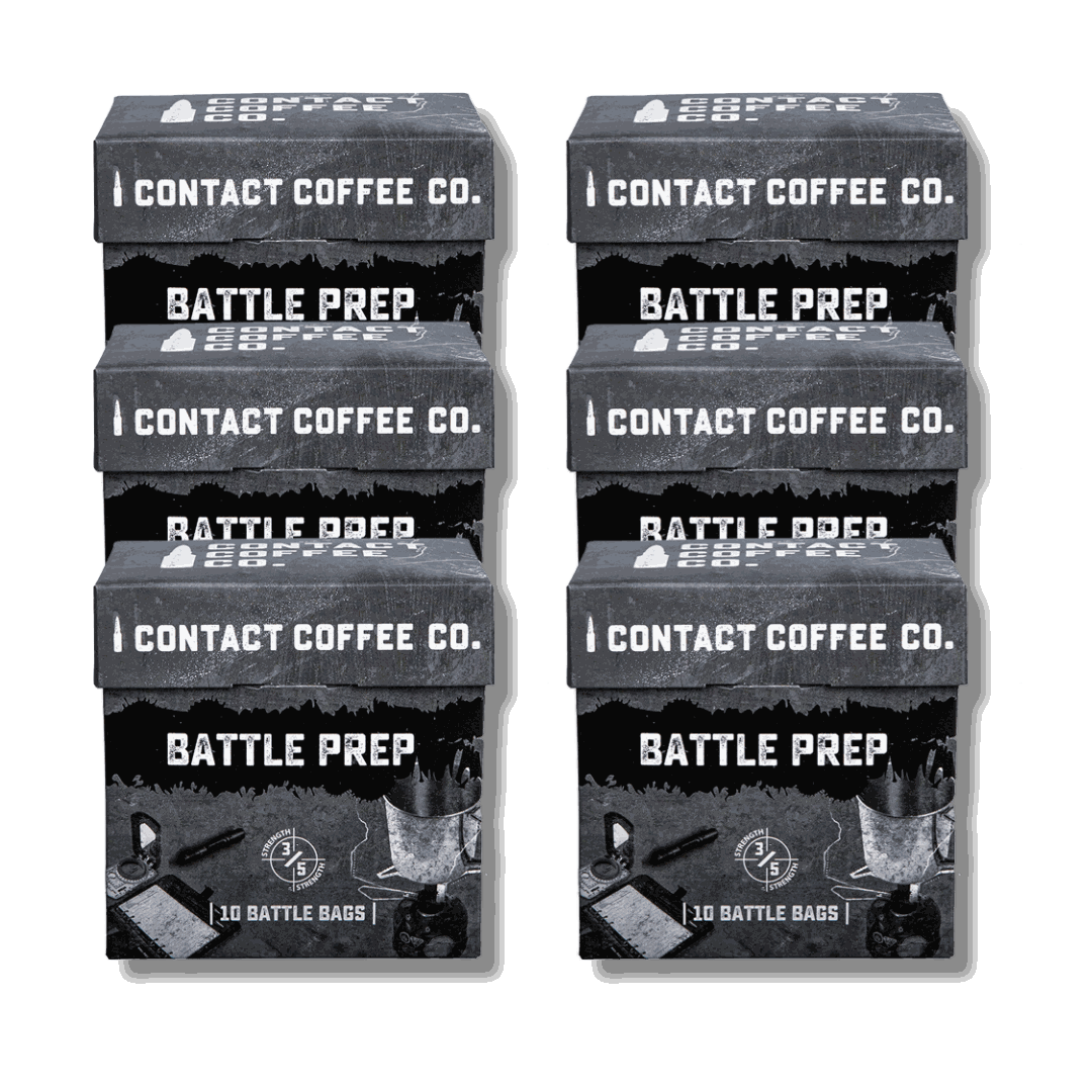 Six contact coffee company Ltd. single serve coffee bags in Battle Prep box, ready for brewing and enjoy at home or on the go.