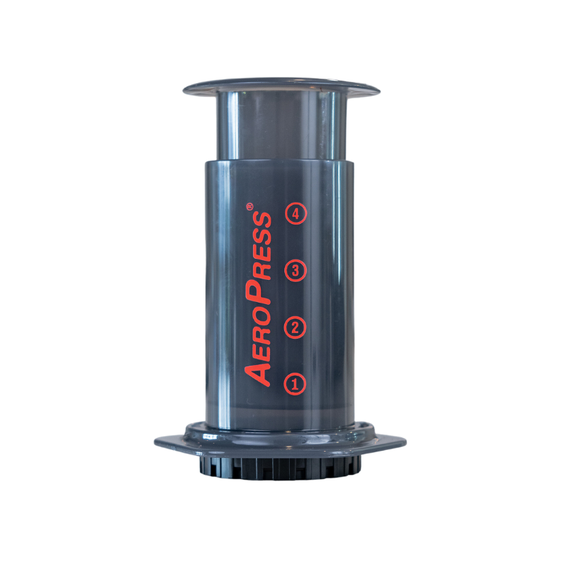 AeroPress Travel Coffee Maker by Contact Coffee Company Ltd., compact gear for brewing coffee on the go, shown in the image.