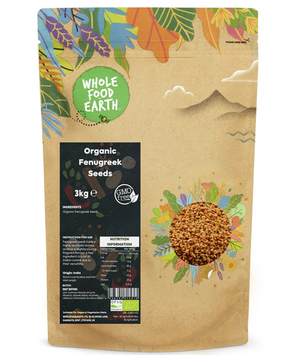 Organic ground fenugreek seeds from Whole Food Earth, a natural herb and spice for cooking and seasoning.