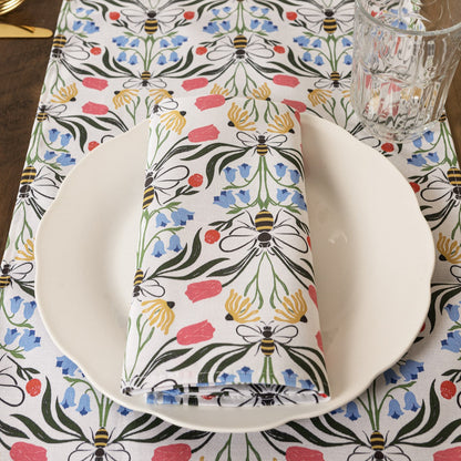 British Bees table runner by Avalon Home UK featuring a bee pattern, used as a place setting table decor.