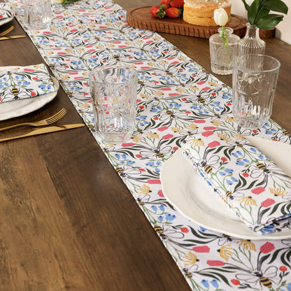British Bees table runner by Avalon Home UK featuring a charming bee pattern on natural fabric for elegant table decor.