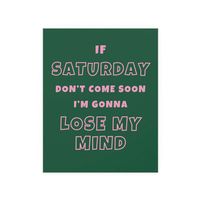 Green and pink poster of Sam Fender's "Saturday" by Glow On Prints, featuring vibrant artwork of the musician.