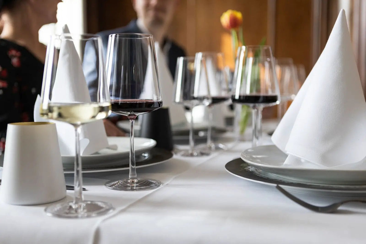 Set of six Stolzle Power Red Wine Glasses, 520ml, made by Glassware UK, showcasing clear glass with elegant, tall stems.
