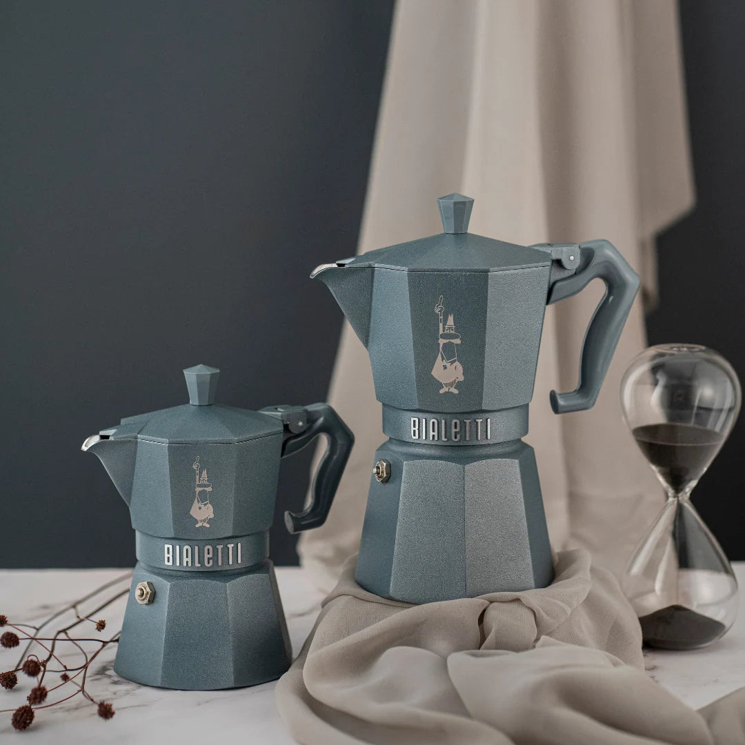 Bialetti Brew Italia Moka Octagonal Induction coffee maker with stainless steel body and black handle, suitable for induction stovetops