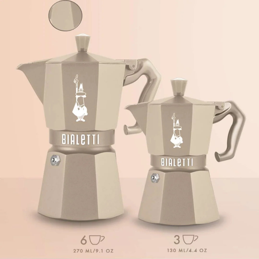 Bialetti Brew Italia Moka Octagonal Induction coffee maker with stainless steel body and black handle on a countertop