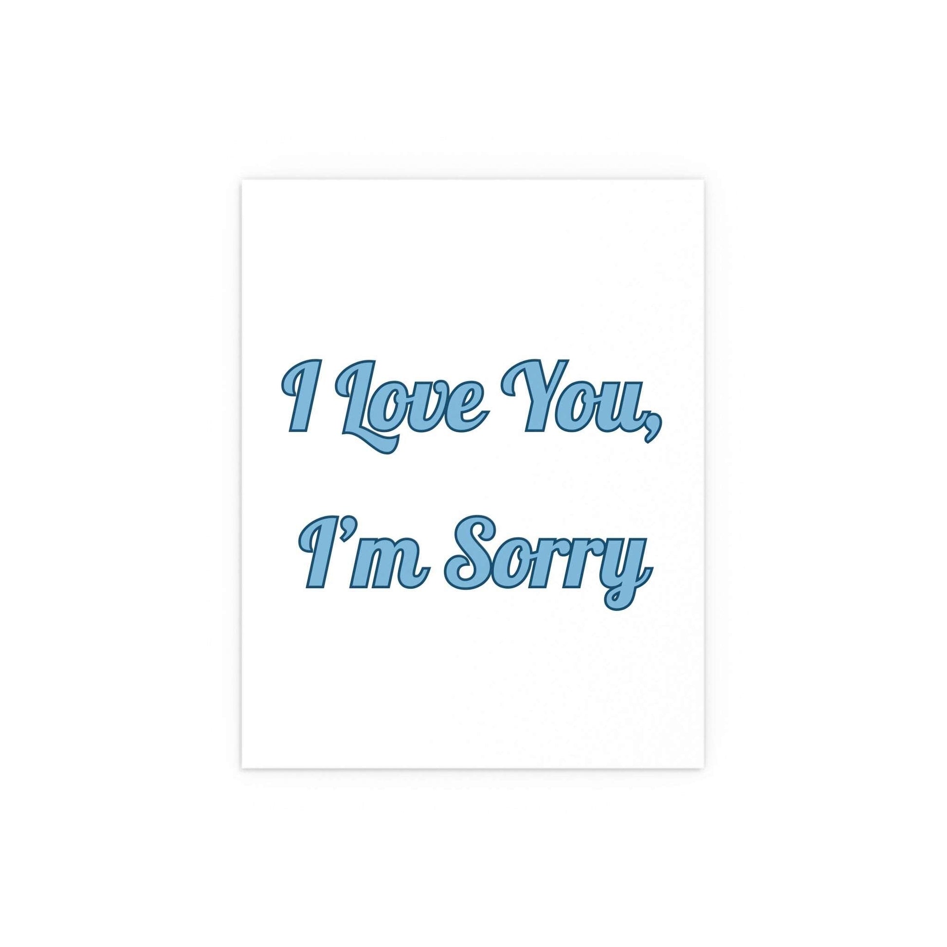 White and blue poster of Gracie Abrams' "I Love You, I'm Sorry" by Glow On Prints, featuring artistic text design.