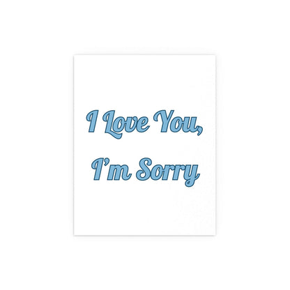 White and blue poster of Gracie Abrams' "I Love You, I'm Sorry" by Glow On Prints, featuring artistic text design.
