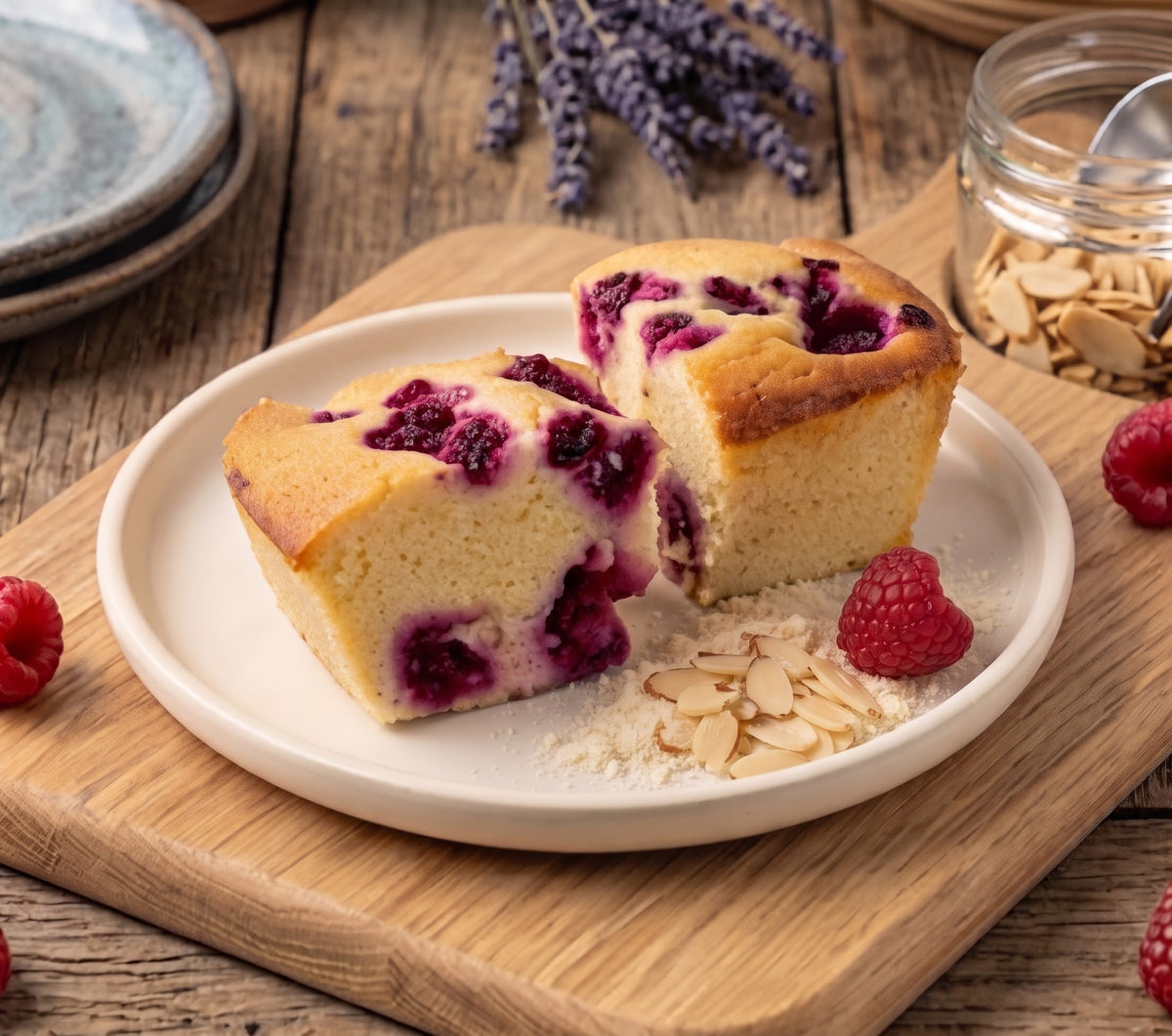 Assorted gluten-free and allergy-friendly cakes in The Healthy Cake Company's Free From Mixed Box, displayed on a white plate.