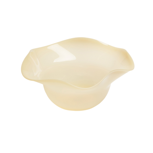 Yellow Murano glass Antonia Ruffle Bowl by domenicamarland, showcasing elegant ruffle design and vibrant color.