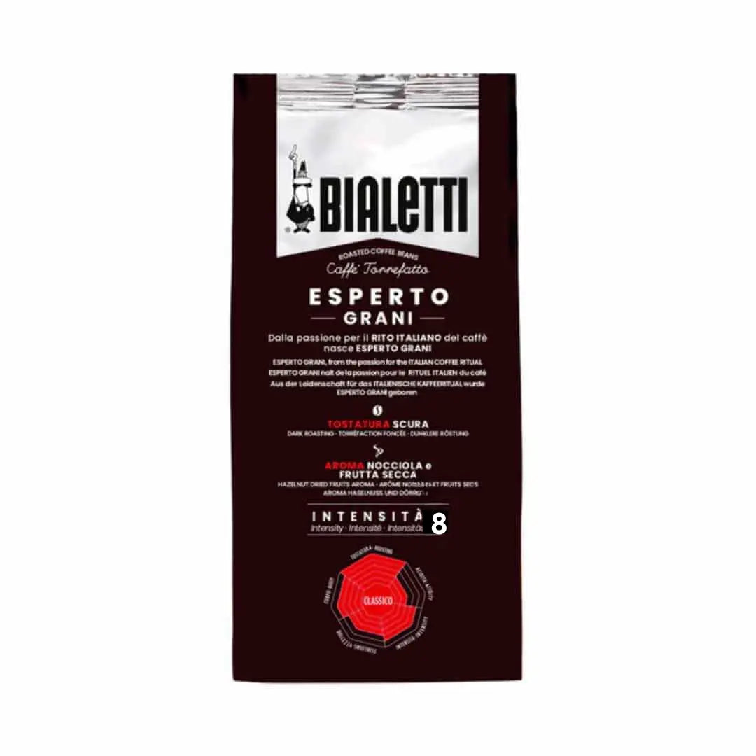 Bialetti Brew Italia whole bean coffee in a bag, showcasing the coffee beans and packaging with brand logo visible.