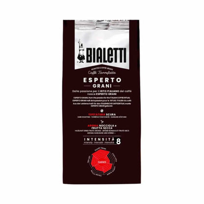 Bialetti Brew Italia whole bean coffee in a bag, showcasing the coffee beans and packaging with brand logo visible.