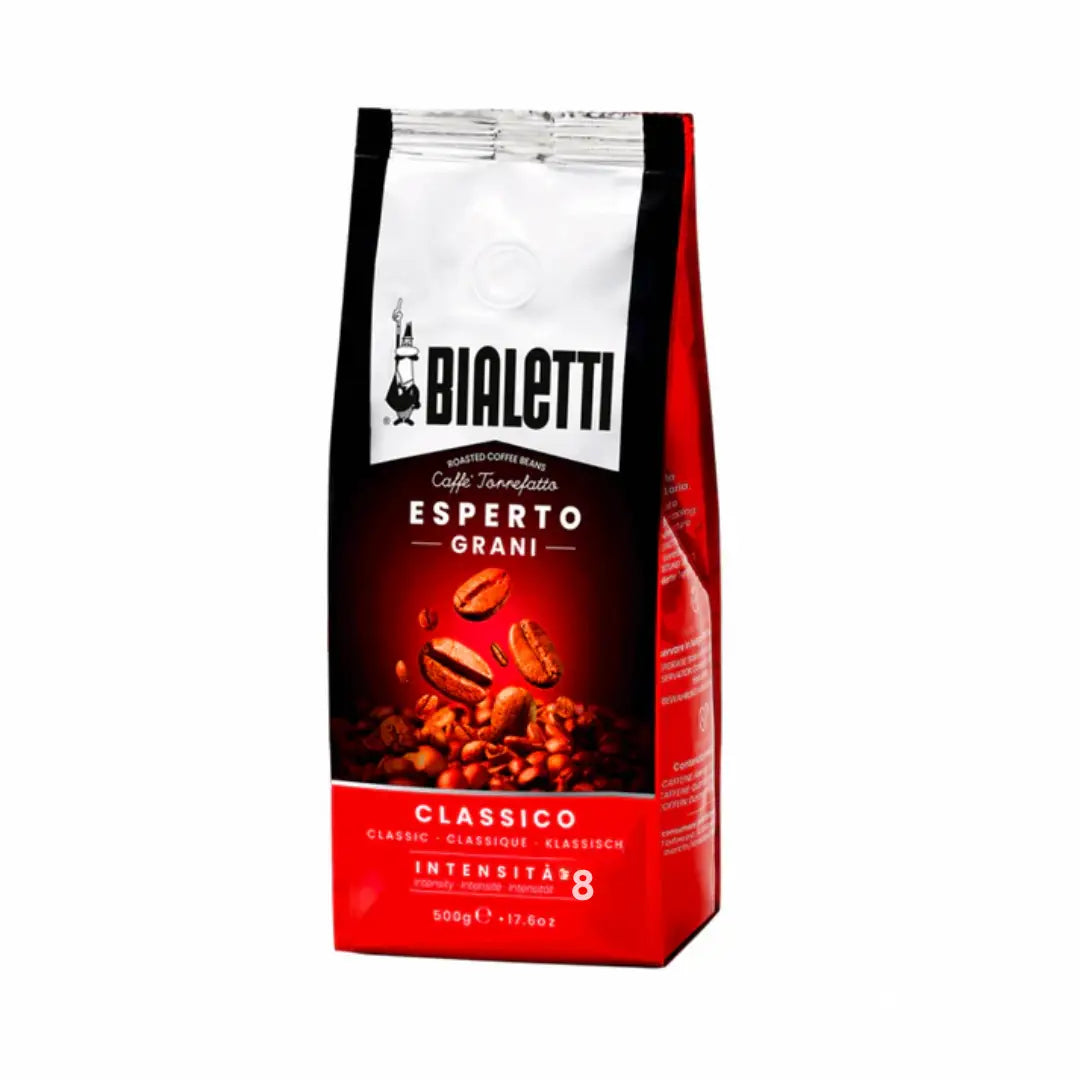 Bialetti Brew Italia Whole Bean Coffee in a bag, showcasing the coffee beans and packaging for fresh brewing.