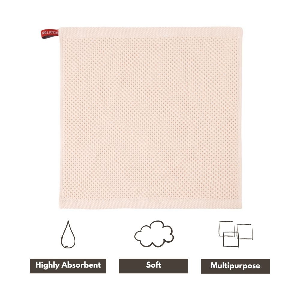 Two KNOCDIC® premium coffee cloths, 34x34 cm, shown folded and ready for brewing or cleaning in a barista’s kit.