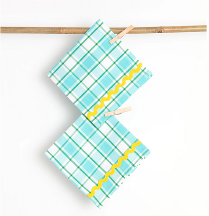 Yellow and Aqua Napkins, Set of Two
