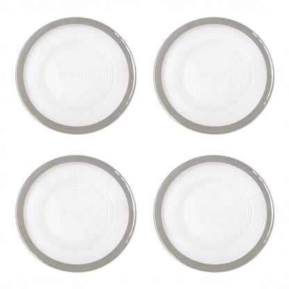 Set of Four 33cm Dia Embossed Charger Plates with Silver Rim | Ida