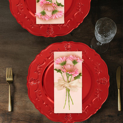 Set of Four 33cm Red Finish Baroque Charger Plates | Dia