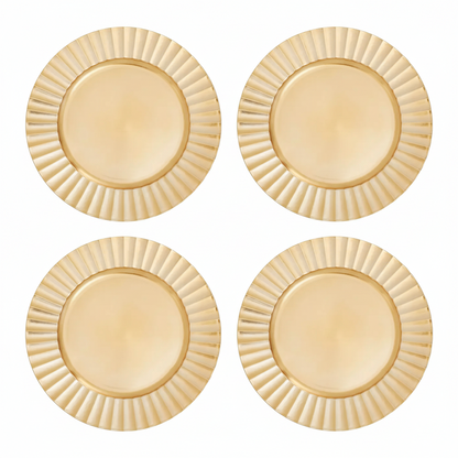 Set of Four 33cm Gold Finish Wave Rim Charger Plates | Dia