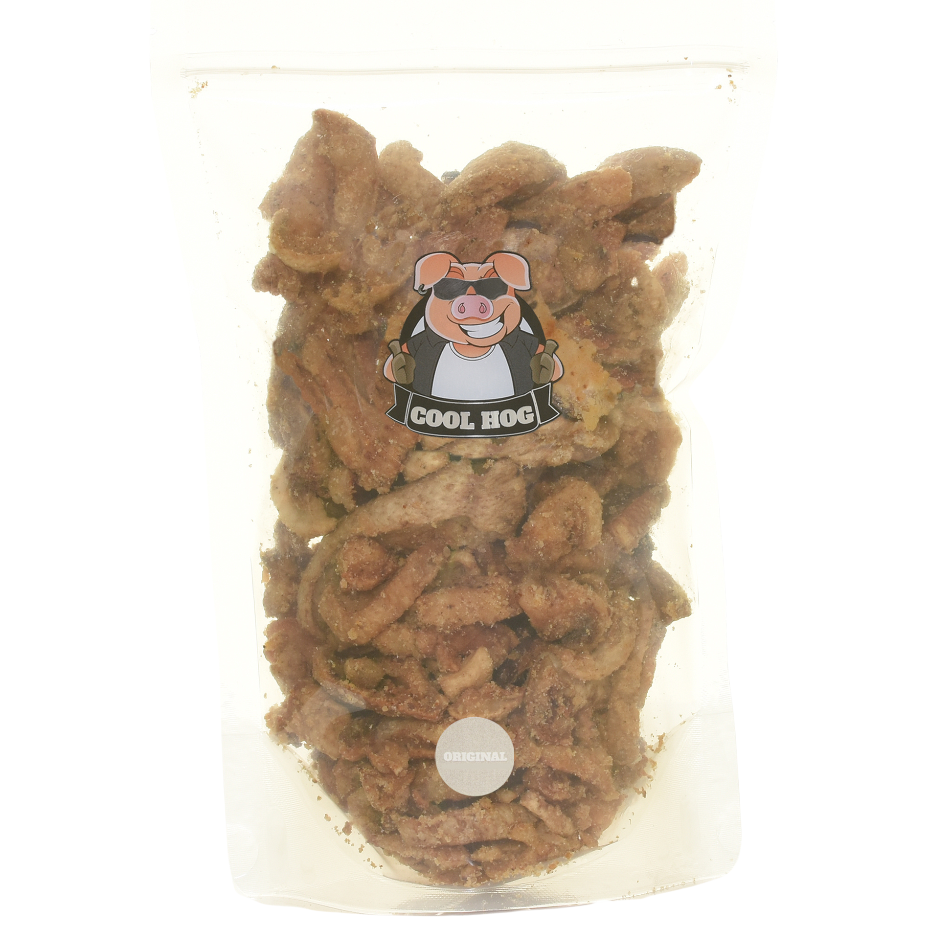 Cool Hog Snacks Original Flavour Pork Scratching Jar Refill, crunchy pig treat in a resealable container.