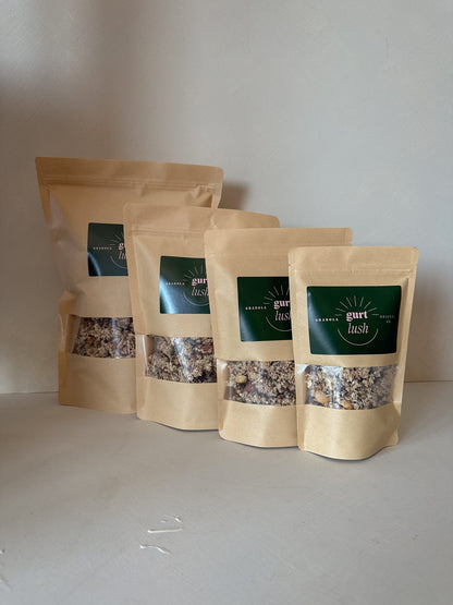 Gurt Lush Food Co dark chocolate, nut and seed granola in a packaged pouch
