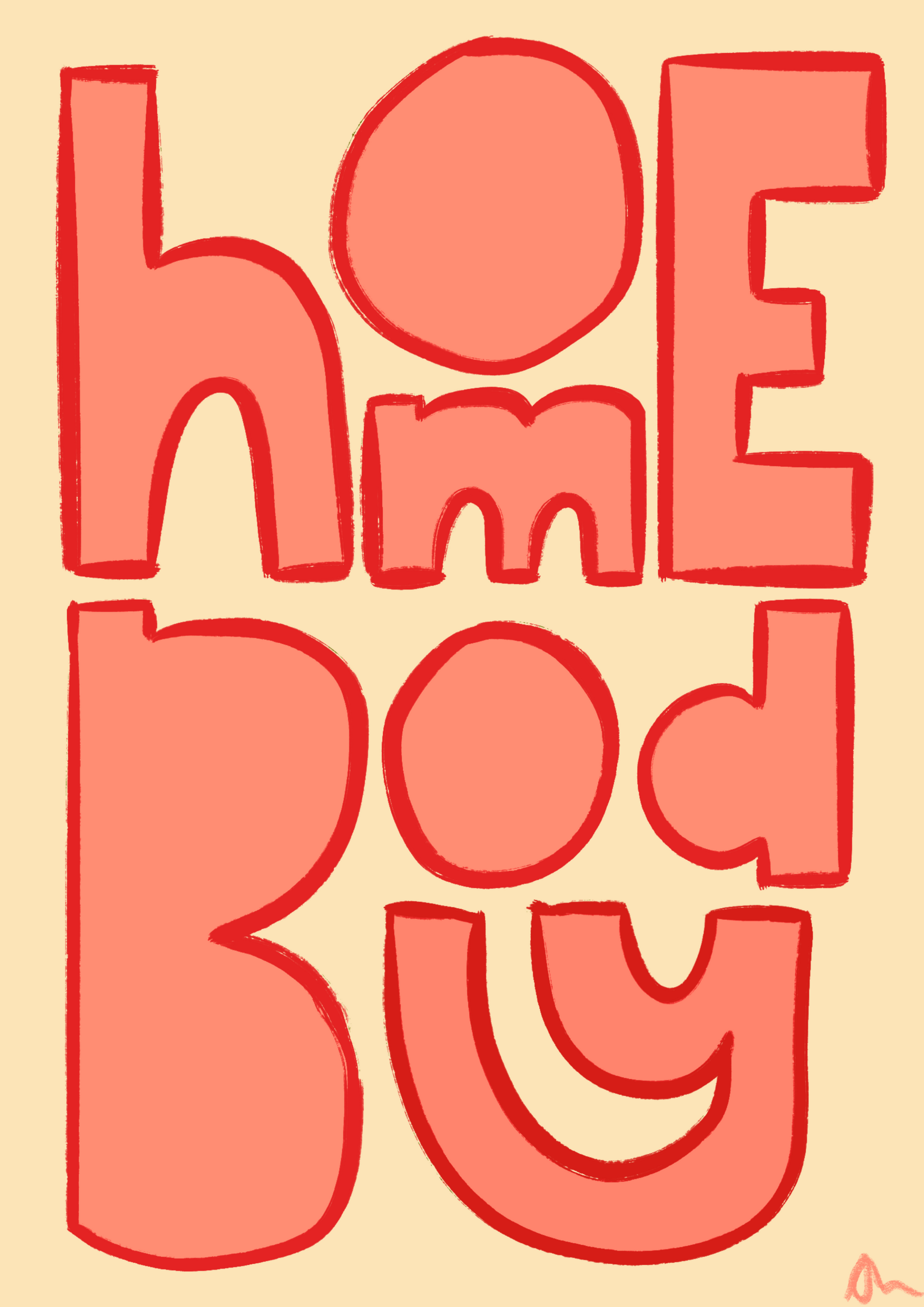 Orange typographic wall art print featuring the word "Homebody" in a relatable living room design by Peak Prints.