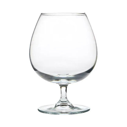 Set of six Glassware UK Brandy Balloon Glasses, 550ml whisky tumblers with wide bowls and elegant stems for spirits and drinks.