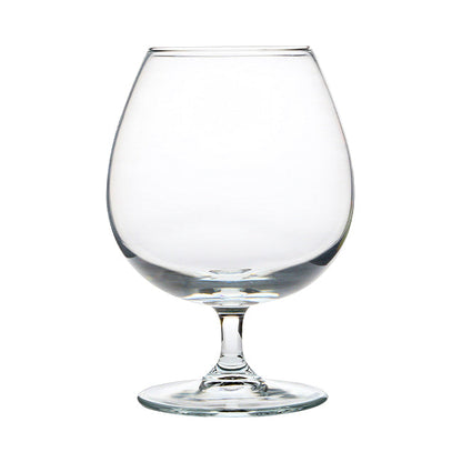 Glassware UK brand whisky tumbler with a 550ml Brandy Balloon Glass, clear glass with a rounded bowl for enhancing brandy aroma.