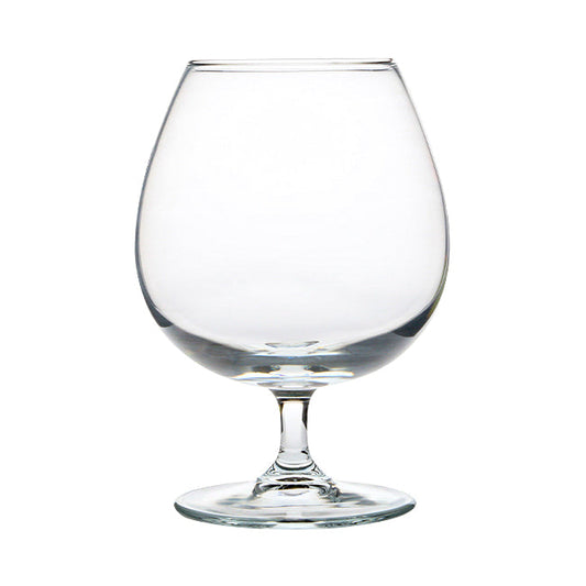 Glassware UK brand whisky tumbler with a 550ml Brandy Balloon Glass, clear glass with a rounded bowl for enhancing brandy aroma.