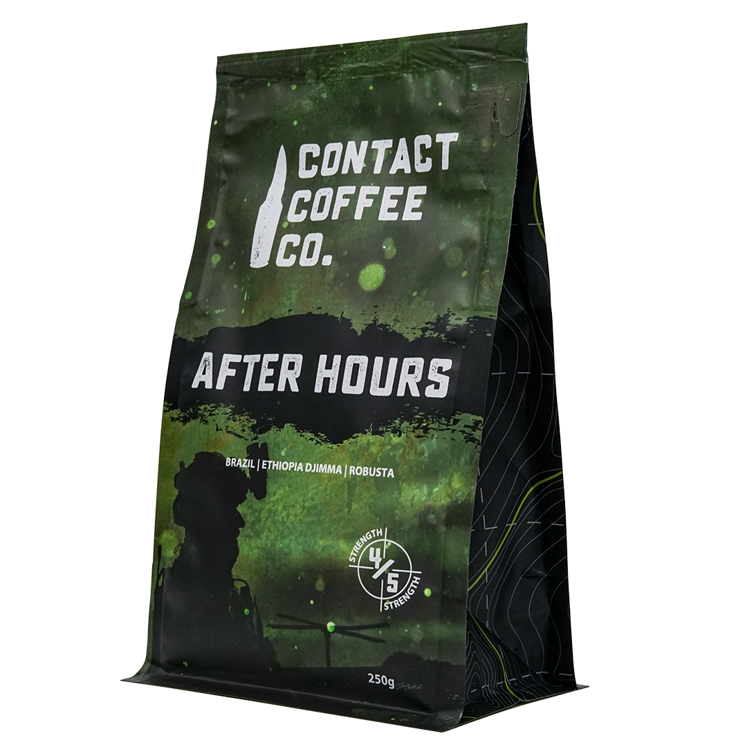 A selection of coffee beans and supplies from Contact Coffee Company Ltd. for refilling coffee stocks.