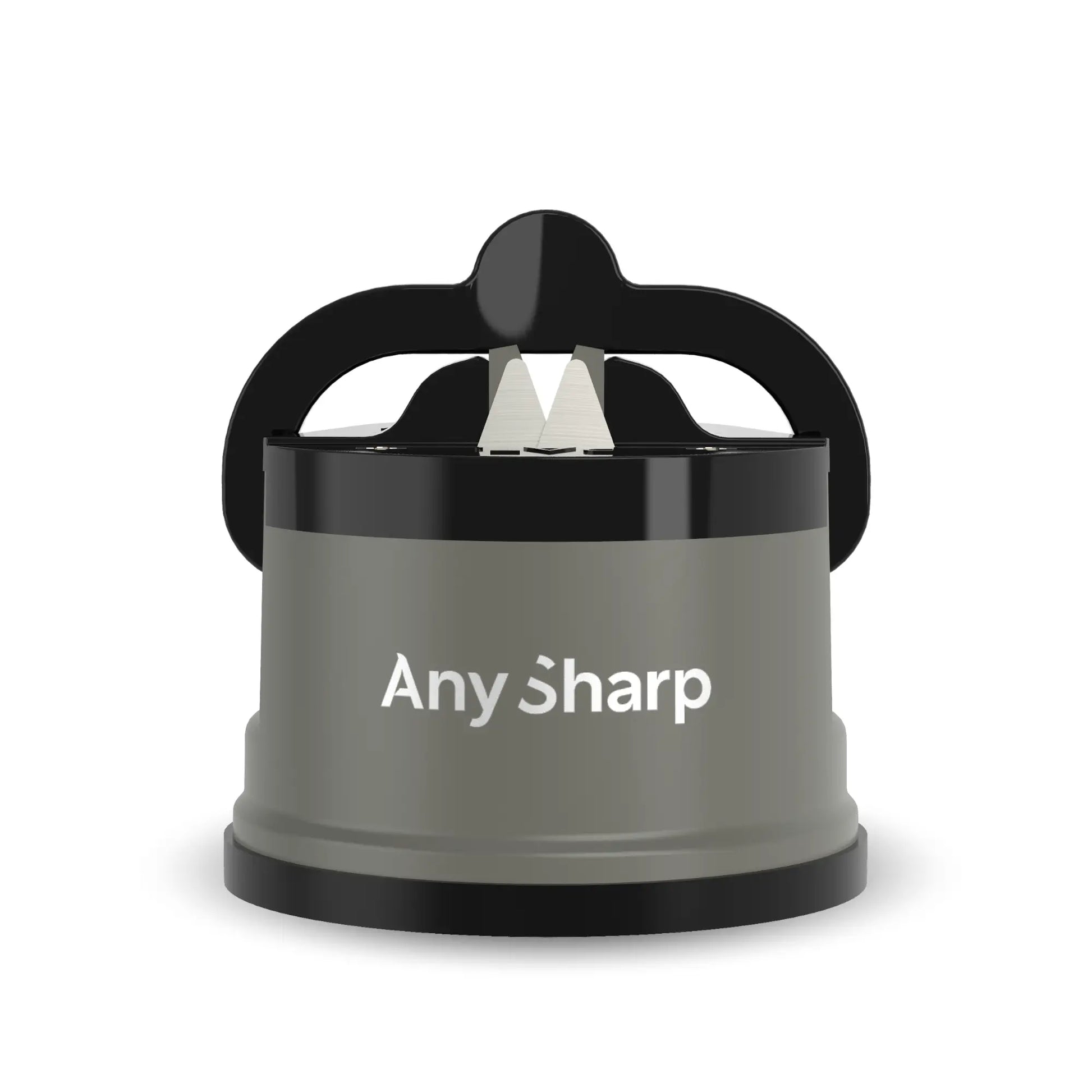 AnySharp Classic Knife Sharpener with grey handle, featuring dual sharpening slots for kitchen and grooming knives.