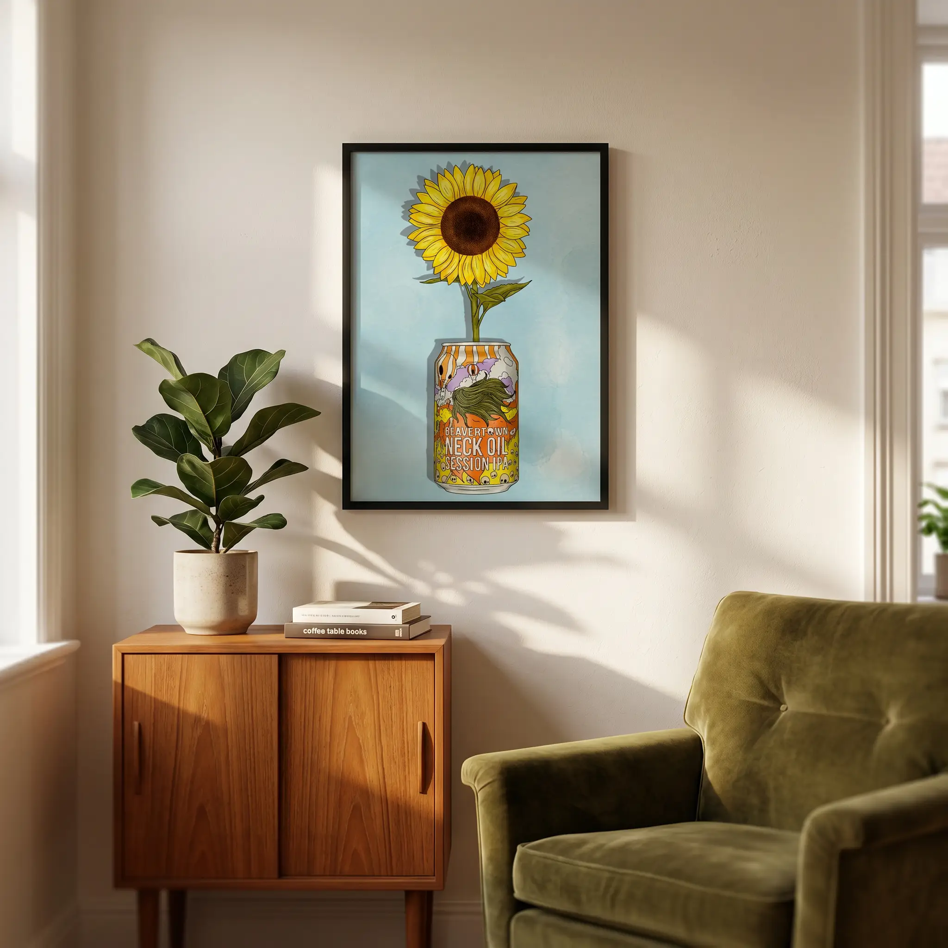 Framed Beavertown & Flowers artwork print featuring a colorful Nano Banana design, sold by Glassware UK.