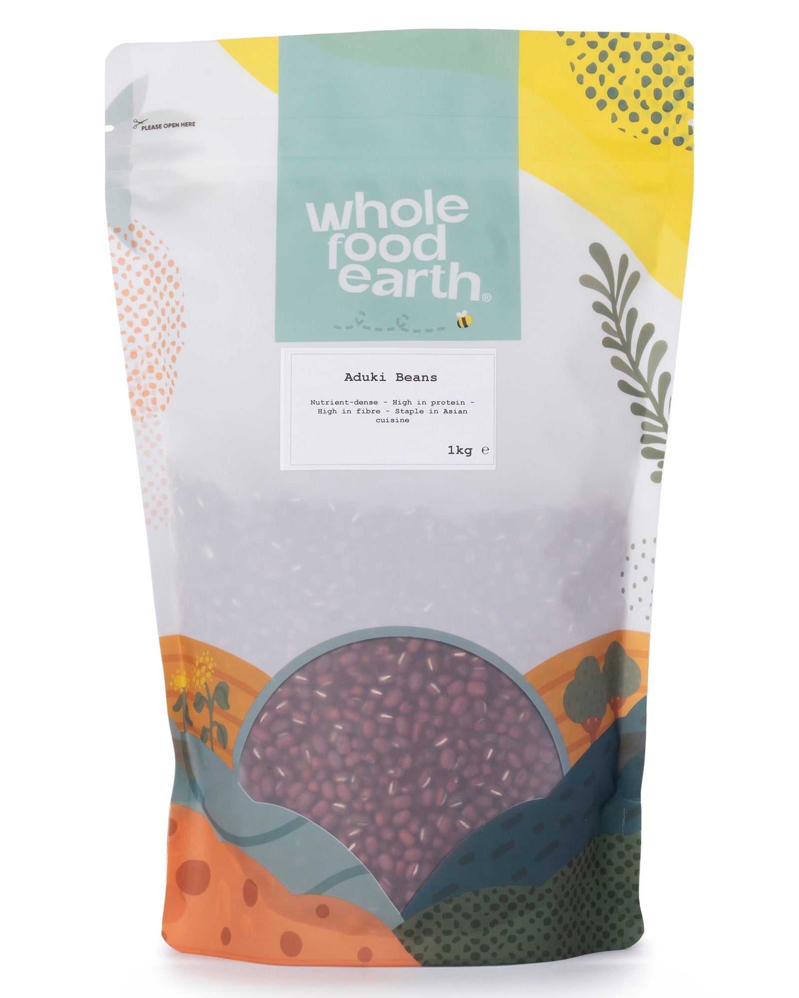 Whole Food Earth aduki beans in a 1kg bag, showcasing small, reddish-brown beans from the Beans & Pulses category.