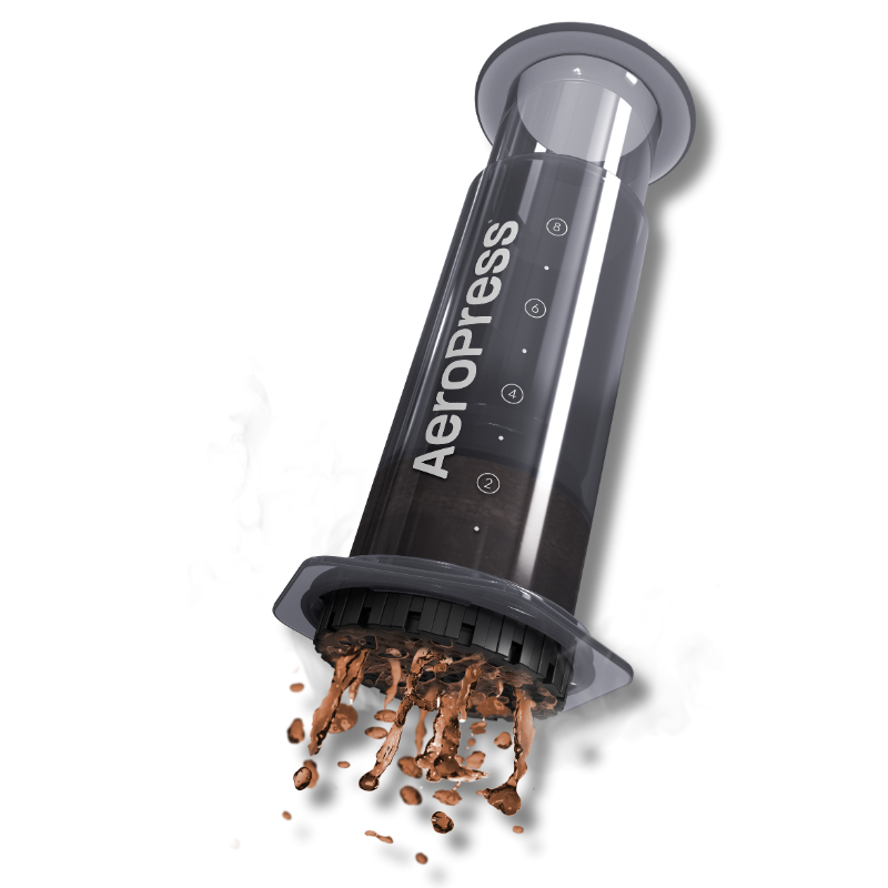 Front view of the XL AeroPress Travel Coffee Maker by Contact Coffee Company Ltd., compact brewing gear for on-the-go coffee.