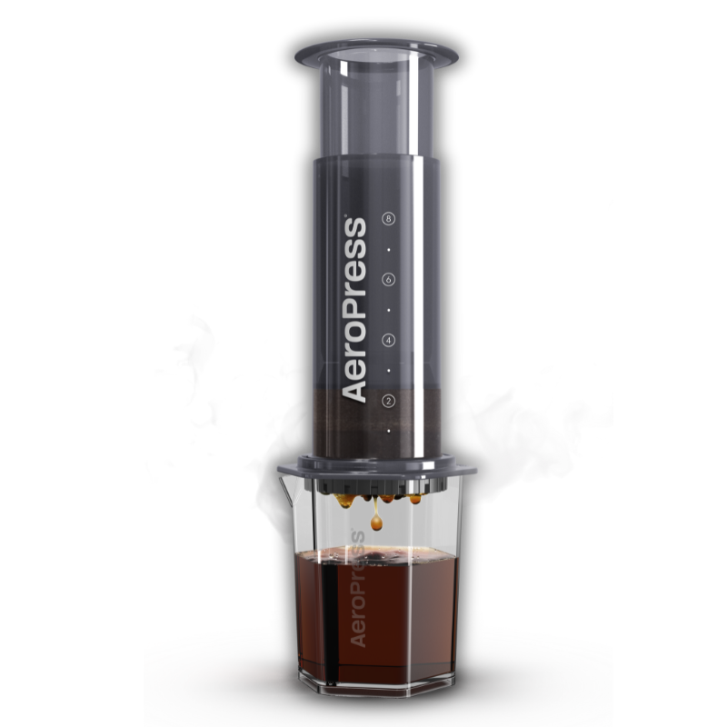 Vertical view of XL AeroPress Travel Coffee Maker by Contact Coffee Company Ltd., showcasing its compact, portable coffee brewing gear.