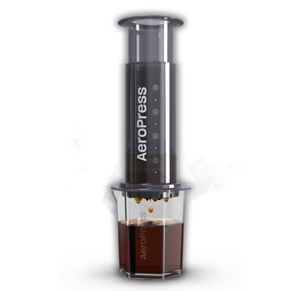 Vertical view of XL AeroPress Travel Coffee Maker by Contact Coffee Company Ltd., showcasing its compact, portable coffee brewing gear.