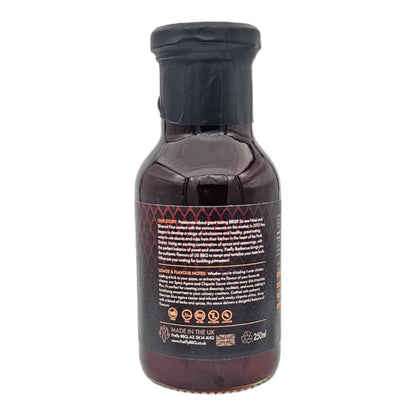Sweet apricot BBQ sauce by FireFly Barbecue, featuring agave and chipotle flavors in a rich, glossy sauce bottle.