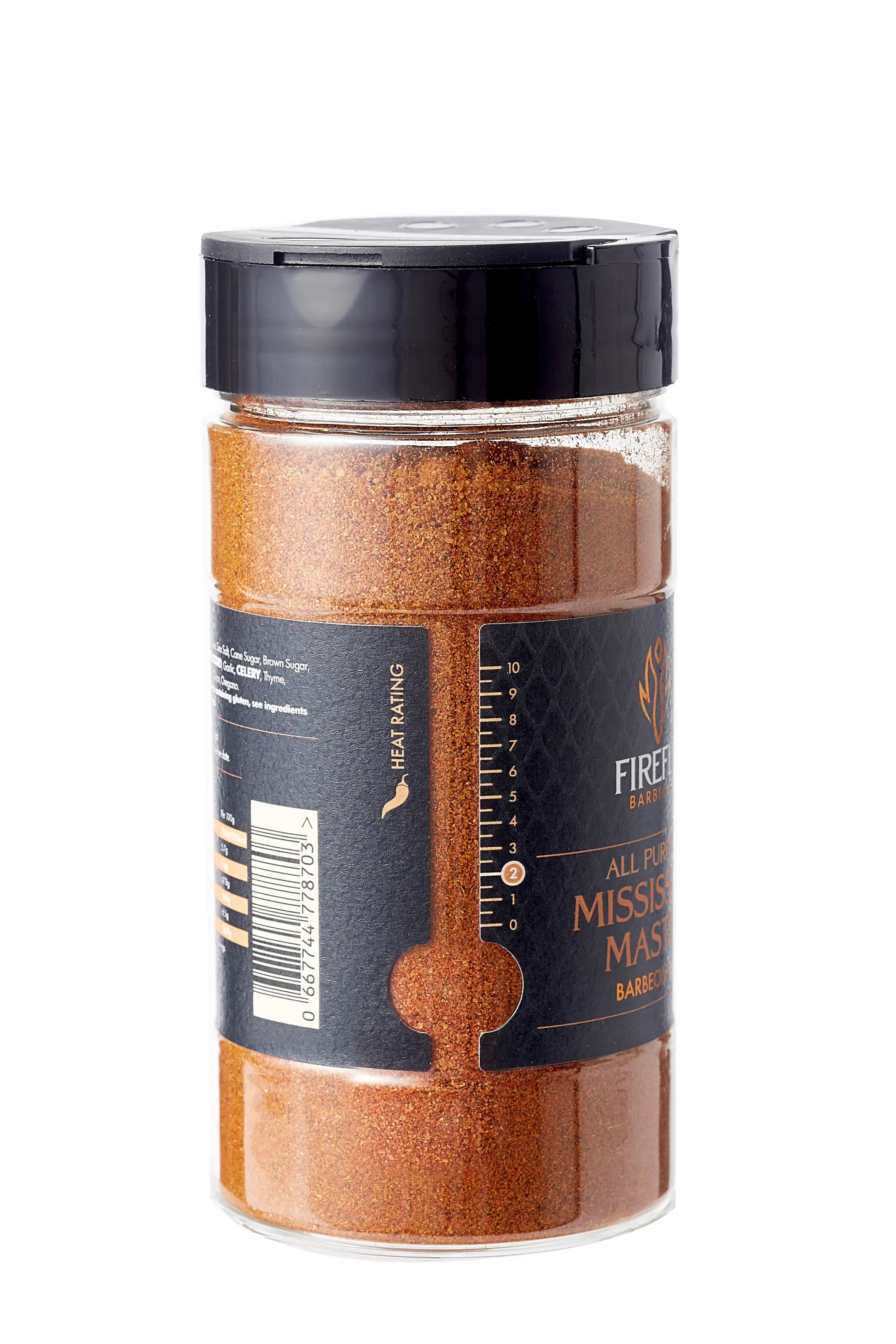 FireFly Barbecue Mississippi Master All-Purpose BBQ Rub jar, featuring a label with bold text and seasoning inside.